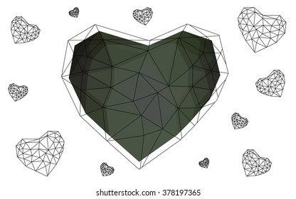 Dark Gray heart isolated on white background. Geometric rumpled triangular low poly origami style gradient graphic illustration. Vector polygonal design for your business.