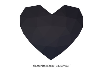 Dark Gray heart isolated on white background. Geometric rumpled triangular low poly origami style gradient graphic illustration. Vector polygonal design for your business.