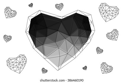 Dark Gray heart isolated on white background. Geometric rumpled triangular low poly origami style gradient graphic illustration. Vector polygonal design for your business.