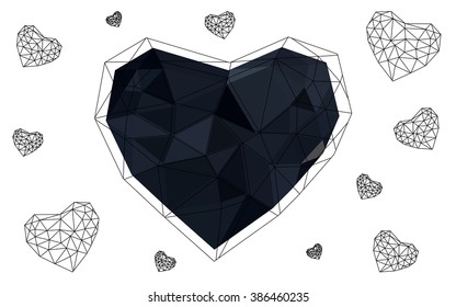 Dark Gray heart isolated on white background. Geometric rumpled triangular low poly origami style gradient graphic illustration. Vector polygonal design for your business.