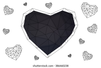 Dark Gray heart isolated on white background. Geometric rumpled triangular low poly origami style gradient graphic illustration. Vector polygonal design for your business.