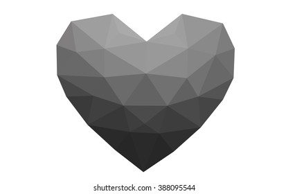 Dark Gray heart isolated on white background. Geometric rumpled triangular low poly origami style gradient graphic illustration. Vector polygonal design for your business.