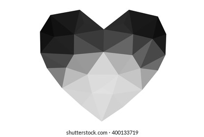 Dark Gray heart isolated on white background. Geometric rumpled triangular low poly origami style gradient graphic illustration. Vector polygonal design for your business.