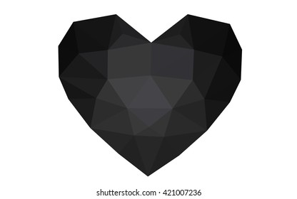 Dark Gray heart isolated on white background. Geometric rumpled triangular low poly origami style gradient graphic illustration. Vector polygonal design for your business.
