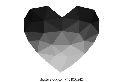 Dark Gray heart isolated on white background. Geometric rumpled triangular low poly origami style gradient graphic illustration. Vector polygonal design for your business.
