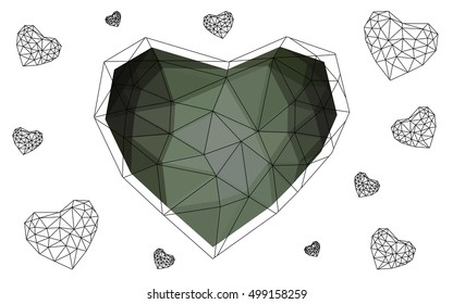 Dark Gray heart isolated on white background. Geometric rumpled triangular low poly origami style gradient graphic illustration. Vector polygonal design for your business.