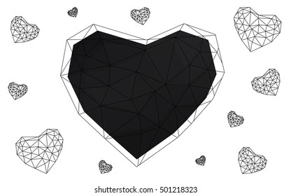 Dark Gray heart isolated on white background. Geometric rumpled triangular low poly origami style gradient graphic illustration. Vector polygonal design for your business.