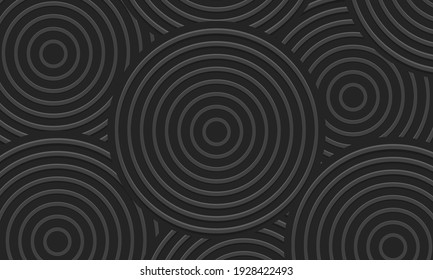 Fondo abstracto hipnótico gris oscuro. Las formas de círculo 3d se superponen en capas, fondo de estilo hipster. Ilustración vectorial.