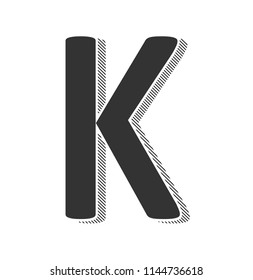 dark gray letter K with hatching