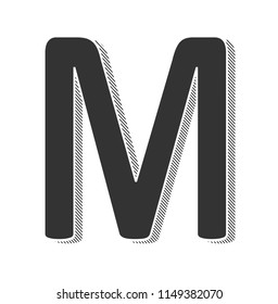 dark gray letter M with hatching