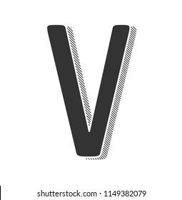 dark gray letter V with hatching
