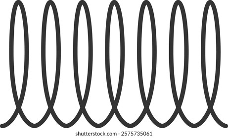 Dark gray metal spiral spring forming repeating loops on a white background, representing concepts such as flexibility, elasticity, and industrial design