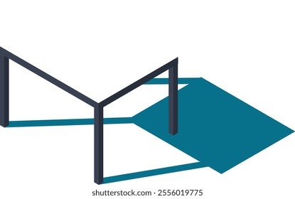 Dark gray, minimalist table frame casting a teal shadow on a white background, creating a striking visual contrast and suggesting a contemporary design aesthetic
