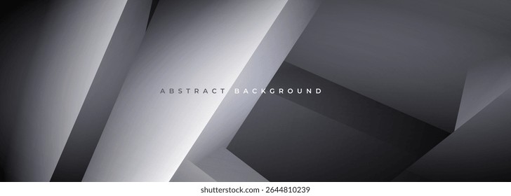 Dark gray modern abstract wide banner background with 3D dagonal geometric shapes. Dark grey vector illustration
