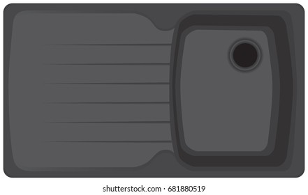 The dark gray modern kitchen sink with the right drainage location.