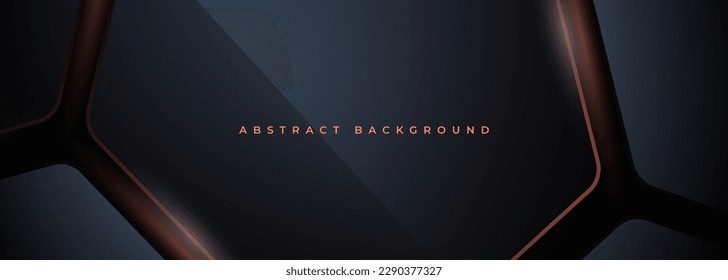 Dark gray and orange hexagonal technology abstract vector background. Orange flashes under hexagon in futuristic modern horizontal technology wide banner. Dark grey honeycomb texture grid.