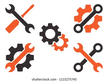 Dark gray and orange set of tools icon. Vector illustration