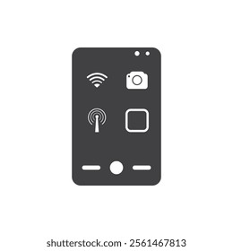 Dark gray phone shows WiFi camera cellular and blank app.