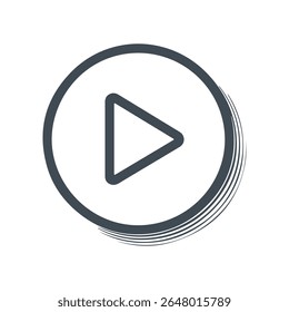 Um botão cinza escuro de reprodução é delimitado por um traçado circular com pincel em um plano de fundo branco.
