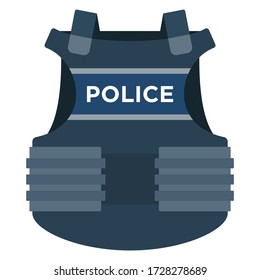 Dark gray policeman body armor vector icon flat isolated.