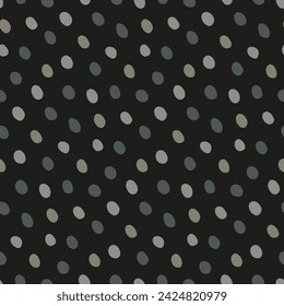 Dark gray polka dot on black background for seamless pattern for textile prints of unbranded stain-resistant fabric for outerwear, clothe, jacket, coat, umbrella, bag. Handwritten circles.Round spot.