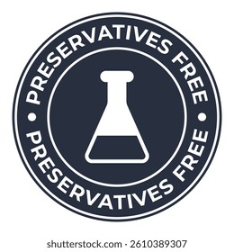 Dark Gray Preservatives Free isolated round stamp, sticker, sign with Flask icon vector illustration