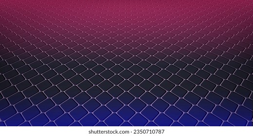 Dark gray and purple horizontal hexagonal technology abstract vector background. Purple bright energy flashes under hexagon in futuristic modern technology wide banner. Dark gray honeycomb