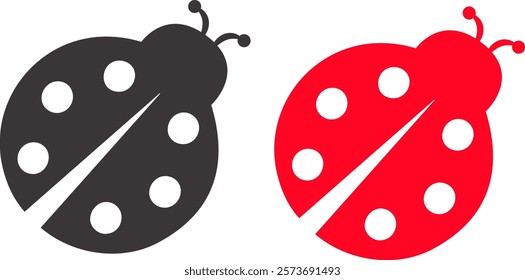 Dark gray and red ladybug. Set of Ladybug. Insect silhouette