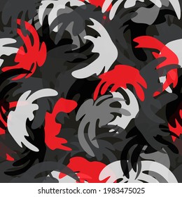 Patrón sin fisuras del vector urbano gris oscuro y rojo. Resumen de escala de grises y patrones geométricos de ropa militar, papel pintado, papel envolvente. Desierto de polvo, tierra y fondo con temática de arena