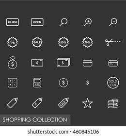 Dark gray shopping line icon vector group