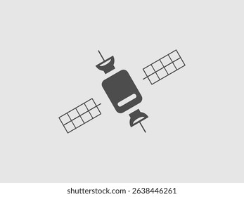 A dark gray silhouette icon of a satellite