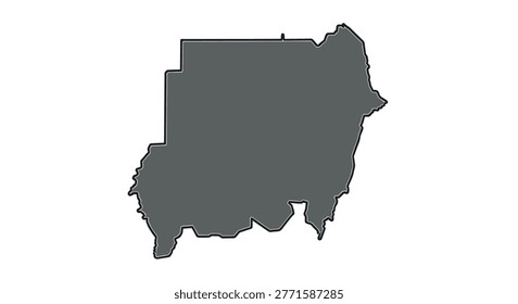 a dark gray silhouette of south sudan's map outline against a white background, depicting the country's geographical shape. high-quality professional detailed modern elegant stylish