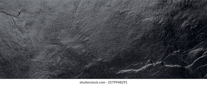 Dark gray slate background with a rough, textured surface. The background features gray tones and a natural, rugged appearance. Textured stone background vector. Gray background.