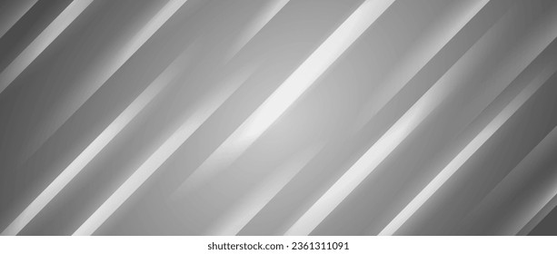 Dark gray smooth diagonal lines background. Oblique gradient stripes wallpaper. Universal tech backdrop. Soft silver template for banner, flyer, brochure, presentation, poster. Vector illustration