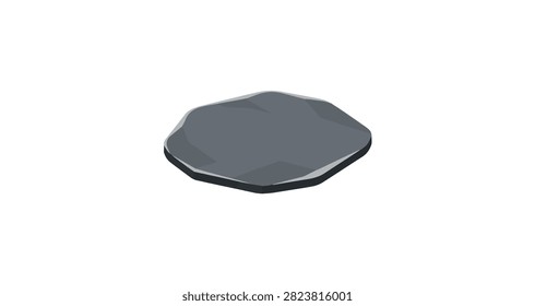 dark gray stone with uneven flat rounded shape isolated on white background smooth texture natural object for design
