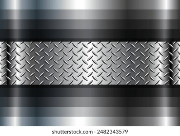 Dunkelgrau gestreifter Musterhintergrund, 3D-Linien Design abstrakter symmetrischer Minimaldunkelhintergrund mit Diamantplattenmuster Banner innen, Vektorillustration.