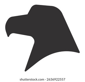 Dark gray stylized eagle head silhouette looking to the right on a white background, ideal for logos and illustrations representing concepts such as freedom, power, and United States