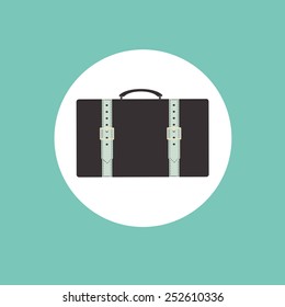 dark gray suitcase icon white circle and blue background