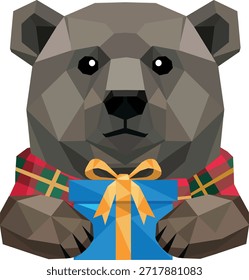 Urso de pelúcia cinzento escuro com caixa de presente vetor de Natal de polinização baixa