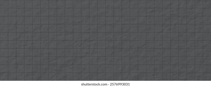 Dark gray tiled background with a textured, stone-like appearance. The background is uniformly dark gray, adding a rugged feel. Grid pattern background vector. Gray background.