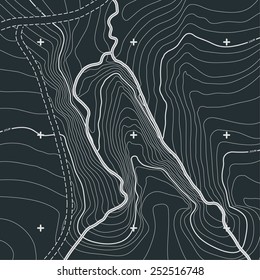 Dark gray topographic map background concept. Vector illustration with abstract earth relief map.Conceptual elevation map.