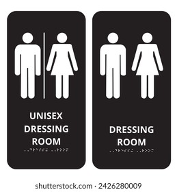 Dark gray unisex dressing room banners with braile system on a white background