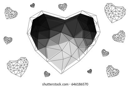 Dark Gray vector abstract glitter heart shape on white background in love concept for valentine's day with sweet and romantic moment. Polygonal design for your business.