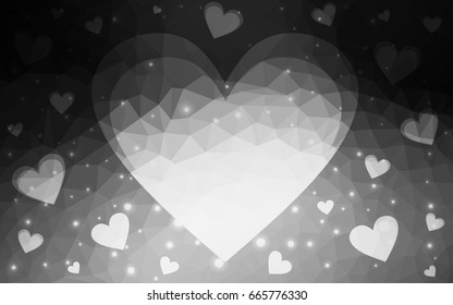 Dark Gray vector abstract glitter heart shape on white background in love concept for valentine's day with sweet and romantic moment. Polygonal design for your business.