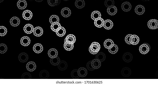 Dark gray vector background with covid-19 symbols. Smart illustration with covid signs in decorative style. Simple drawing against danger fever.