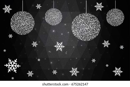 Dark Gray vector christmas polygon background. Low poly Illustration consisting of triangles with snowflakes. Texture, seamless background of New Year celebration.