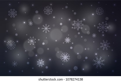 Dark Gray vector cover with beautiful snowflakes. Snow on blurred abstract background with gradient. New year design for your business advert.