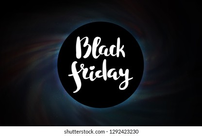 Dark Gray vector cover with a black hole, nebula. Colorful black hole with shining night sky stars. Backdrop for Black Friday promotions.