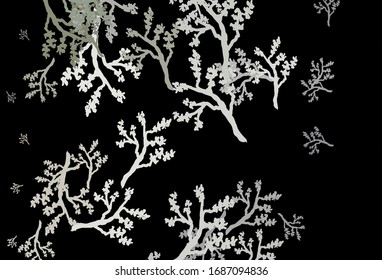Dark Gray vector doodle pattern with branches. Leaves and branches with gradient on white background. Elegant pattern for your brand book.