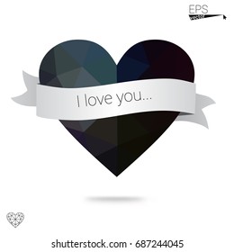 Dark Gray vector heart isolated on white background. Geometric rumpled triangular low poly origami style gradient graphic illustration. Polygonal design for your business.